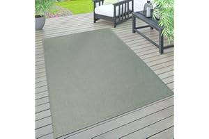 Paco Home Indoor & Outdoor Rug, Terrace And Balcony, Weatherproof One Colour With Texture, Size:80x150 cm, Colour:Green