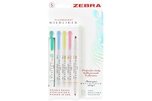 Zebra Pen MILDLINER Dual Tip Fluorescent Highlighter Pens, Pastel Highlighter Pens For Adults, Broad & Fine Tip Markers & Highlighters For Many Uses, Double Ended Highlighters, 5 Pk - Assorted Colours