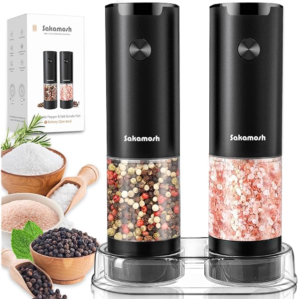 G4S3 Electric Salt & Pepper Grinder Set (2-Pack) - Battery Powered, Adjustable Coarseness, LED Light