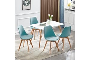 LafeuR Essgruppen Esstisch mit 4 Stühlen, 4er Set Esszimmerstühle und Rechteckig Küchentisch Esszimmergruppe für 4 Personen, Sitzgruppe für Wohnzimmer Küche Büro(Weiß Tisch + 4 Hellhimmelblau Stuhl)