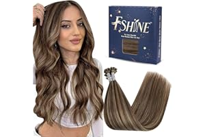 Fshine Hair Extension Cheratina 45CM 50g Capelli Extension Keratin Capelli Castano Medio Con Riflessi Biondo Extension Capelli Veri Cheratina 1g/ciocca Remy Hair Lisci Hair Extension #4P27