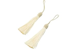 Makhry 20pcs 15.5cm / 6 Pulgadas Silk Floss marcadores Tassels con 2-Inch Cord Loop y pequeño Nudo Chino para la fabricación de Joyas, Recuerdo, marcadores, artesanía DIY Accesorio (Beige)