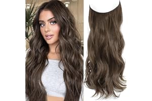 NEXYSHE Secret Hair Extensions, Invisible Wire Hair Extensions One Piece Wavy Hair Extension Synthetic Hair Pieces for Women, 12 Inch Dark Ash Brown Hair Extensions (Dark Ash Brown)