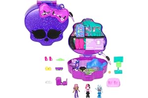 Polly Pocket Monster High - Set Mostramiche, playset scuola superiore con 3 micro bambole Monster High e 10 accessori da paura inclusi, giocattolo per bambini, 4+ anni, HVV58