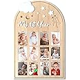 PDRYLY My First Year Wooden Photo Board, Baby’s First Year Picture Frame, One Year Birthday Photo Display Wood Board, 12 Months Milestone Board Photo Frame, Gift for Newborn Baby 1st Birthday Memories