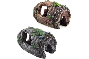 HPiano 2pcs Aquarium Ornement Vue sur Rocheux sous Forme de Cave avec de l'herbe Verte pour Cacher Les crevettes et Les Poissons Paysage Roche Cacher Arbre De Grotte Aquarium Décoration