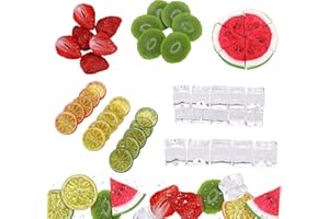 DUDNJC 48Pcs Fake Fruit Artificial Lifelike Mix Fruit, Simulation Lemon Slices Clear Fake Crushed Ice Rocks, Realistic Fruit Model for Party Decoration, Photography Prop, DIY Wedding Decor