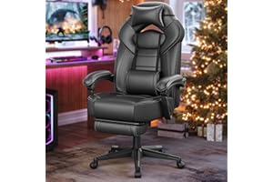 ‎SONGMICS SONGMICS Gaming-Stuhl, Bürostuhl, Computerstuhl, ergonomisches Design, mit Fußstütze, verstellbares Kopfkissen, Lendenkissen, Tragkraft 150 kg, schwarz OBG077B01