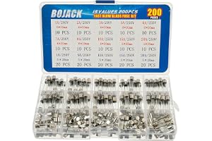 BOJACK 15 värden 200 stycken glassäkringar sortiment 5 x 20 mm 250 V 1 5 10 15 20 A 6 x 30 mm 250 V 1 2 3 5 6 7 8 10 15 20 A