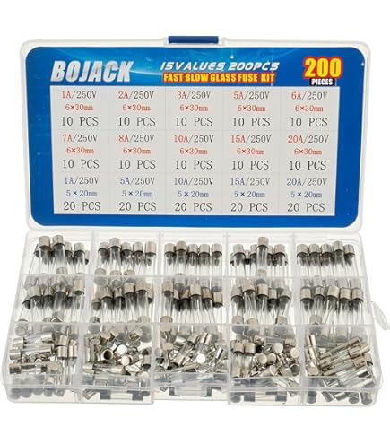 BOJACK 5 Valores 100 Piezas 1 3 5 10 13 A Amp 240 V Voltios Enchufe De La Red Doméstica Fusible 6,3x25 Mm 0,25x1 Pulgadas BS1362 Cartucho De Tubo De Cerámica Fusibles