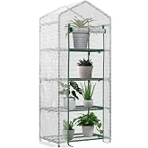 Outsunny Serre De Jardin 3 Niveaux 143x143x195cm - Bâche Renforcée Anti-UV - Porte Zippée - Structure Acier - Vert