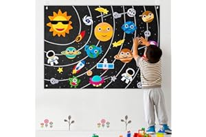 WATINC Solar System Felt Story Board for Kids Space Toys Educational Early Learning Montessori Preschool Storytelling Flannel Board Play Kit Educational Hanging Teaching Toys Birthday Gift
