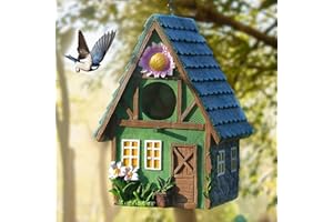 Bird Houses for Garden, Attivolife Resin Colorful Bird Nesting Boxes with Hanging Chain for Outdoor Tree Backyard Decoration, Weatherproof Houses for Bluebird Finch Cardinals, Gift for Birdman Friend