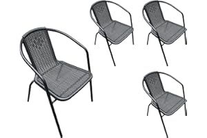 ‎LC GARDEN LC Garden Garvista 4er Stuhl Set Bistrostuhl Stapelstuhl, Gartenstuhl, Terassenstuhl, stapelbarer Armlehnstuhl mit Metallgestell in schwarz und Polyrattangeflecht