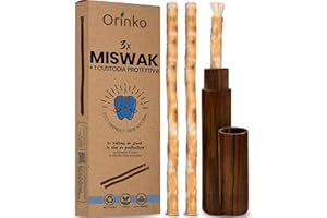 ORINKO 3 bastoncini di Siwak + 1 custodia in legno – Miswak spazzolino da denti naturale ecologico e vegano – cura della bocca tradizionale e sbiancamento dei denti