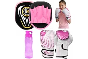 ONEX Boxing Gloves and Pads Kids Boxing Set for Kickboxing & MMA Muay Thai Punching Glove Flat Boxing Pads With Water Bottle Martial Arts Training for Kids and Junior