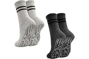 DECOVICI Women Yoga Grip Socks, Mid-Calf Pilates Non-Slip Socks, Thicken Grippy Striped Reformer Sock for Trampoline, Barre, Ballet, Dance 2/4 Pairs