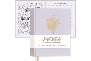 Everloria Premade prickad journal anteckningsbok, 12 månader förtillverkade kulmallar, 260 handritade färgsidor, odaterad vec