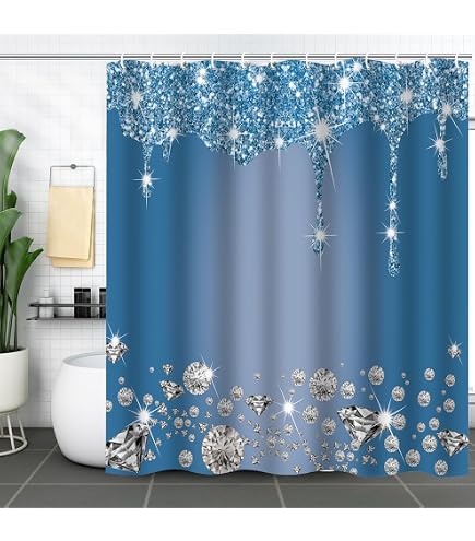 Glitzer-Duschvorhang-Set 'Queen Style' – Luxuriöser Badezimmer-Vorhang Mit Diamant-Muster, 178x178 Cm, Inkl. 12 Haken