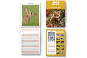 evelay 2026 British Wildlife Wall Calendar Slim Month to View Family Planner Organiser with UK Holidays (British Wildlife)