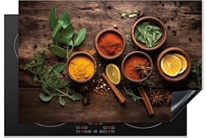 KitchenYeah© Copri Piano Induzione 77x51 cm Cucina Coprifornelli Copertura Protezione Cottura Tutto per la Cucina Frutta - Spezie - Erbe - Cannella - Stampa su legno