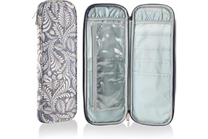 JOZEA Knitting Needles Case, Empty Zipper Storage Organizer Bag with Web Pockets for Various Knitting Needles, Knitting Accessories, White