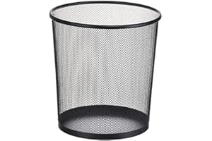 2 UR DOOR Metal Mesh Waste Basket Round Trash Bin For Kitchen, Bathroom, Bedroom - 27x23.5x23.5cm - Office Garbage Bin, Teenagers Room and Dorm Accessories, Lightweight Rubbish Can (Black 1)
