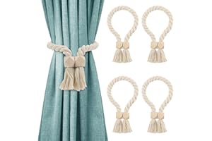 YAOSHENGUP Magnetic Curtain Tie Backs, Tie Backs for Curtains, Curtain Tie Backs with Strong Magnet, Modern Simple Style Curtain Holdbacks for Thin or Thick Home Office Window Drapery (Beige) (4)