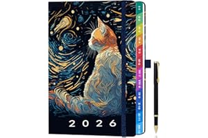ZXHQ Agenda 2026 Vista Semanal A5 Hardcover (Enero - Diciembre 2026) – Planificador Semanal Y Mensual, Calendarios Mensuales A Color, Página A Color, Con Bolígrafo Y Bolsillo Interior - Gato