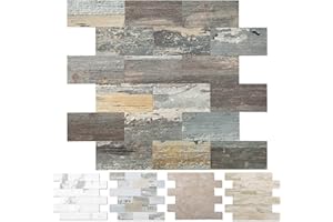 OYASIMI 10 Blatt abziehen und aufkleben Stein Backsplash, Fliesen zum Aufkleben für Backsplash-Küche, Badezimmer, Kamin (30.5 x 30.5cm,Mixed Wood)
