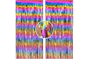 POPOYU 2Pcs 1m*2m Halloween rainbow Foil Curtain Door Curtain,Metallic Tinsel Curtains Party Backdrop Curtain Shimmer Curtain,Fringe Backdrop Hanging Streamer for Halloween Xmas Birthday Wedding Prom Party
