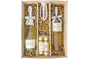 SPARKLEWARE Freixenet Prosecco DOC and Pinot Grigio Wine Gift Set (75cl x 2) with a Metallic Silver Champagne Flute, Ferrero Rocher Chocolates and Gift Box - Prosecco Gifts for Women (Prosecco Duo Silver Top)