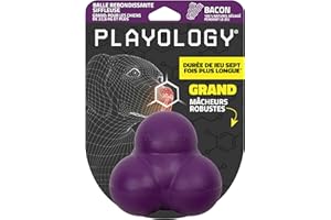 Playology Balle rebondissante siffleuse pour Chiens de Grande Taille (16 kg et Plus) | Jouet Stimulant en Caoutchouc pour Chiens au Parfum Bacon 100% Naturel pour Les mâcheurs endurcis