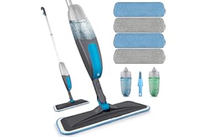 Spray Mops for Cleaning Floors - BPAWA Microfibre Floor Mop Flat Dry Wet Use for Hard Wood Laminate Vinyl Tile Wooden Floor Cleaning, Dust Mop with 2Pcs 550ML Spray Bottle and 4 Reusable Washable Pads