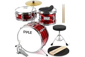 Pyle Kinder Schlagzeug Set– Drums for Kids, Kinderschlagzeug ab 3 Jahre bis 10 Jahre, Drum Set mit Snare Drum, Drum Pad für Kinder, Becken Schlagzeug &Drumsticks Geeignet, um Schlagzeug zu lernen Red