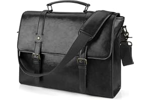 Lubardy Bolso Bandolera Hombre Maletin Portatil 15,6 Pulgadas Impermeable Bolsa de Mensajero Cuero PU Vintage Maletín de Trabajo Negocios Escuela