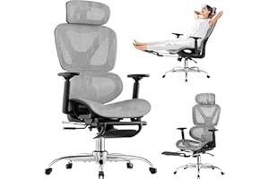 TWEAKIO Bürostuhl Ergonomisch, Schreibtischstuhl mit Fußstütze, 90-135° Verstellbare Rückenlehne, Office Chair Lendenwirbelstütze, 4D PUArmlehnen, Stabile Metallbeine, Extra Breites Kissen Büro Gaming Stuhl