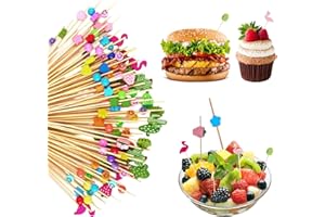 SZSMW 200 Pezzi Stuzzicadenti Decorativi - Stuzzicadenti Lunghi - Stecchini per Aperitivo, Varie Forme e Colori Adatti per Bar, Rave e Feste di Compleanno, Spiedini di Frutta