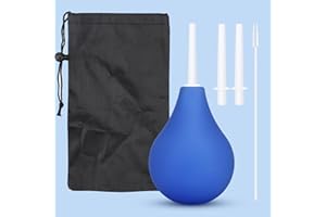 FLAREMORE Enema Douche Bulb Kit 225ml, Reusable Anal Douche Kit, Boilable Vaginal Wash Tool, Easy to Use and Clean, Colon Cleansing Bottle for Women Men with 3 Nozzles,1 Cleaning Brush and Storage Bag-(Blue)