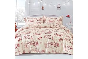 GUCHUANG BEDDING Christmas Duvet Cover Set Christmas Tree Snowman Village Duvet Cover Soft Microfiber Bedding Set,2 Pillowcases and Zipper Closure,King Size 220x230cm