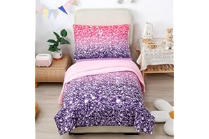 STYHO Gradient Glitter Duvet Cover for Cot Bed Space Star Glitter Toddler Comforter Cover Set Reversible Purple Sparkle Quilt Cover for Children Kids(Purple, Cot Bed)