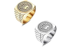 YADOCA 2 Stücke Herren Ringe Silber Gold Edelstahl Hip Hop Ring Set Modeschmuck Iced Out Punk Ring Vintage Kronen Siegelring für Männer Frauen