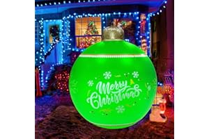 YEAHBOOM Nadmuchiwana bombka bożonarodzeniowa, podświetlana PCW, nadmuchiwana piłka bożonarodzeniowa z kołkami do wbijania w ziemię i pompką, dekoracja zewnętrzna, duże bombki bożonarodzeniowe, ornamenty na
