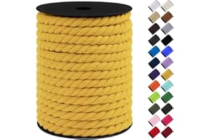 LEREATI Corda Macrame 10mm x 23m, Filo Macrame Corda Cotone Colorata, Macramè Filo Cordino per Borse Uncinetto, Artigianato Fai-Da-Te, Arazzo da Parete, Decorazioni (Giallo)