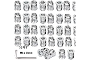 CRLYLC 50 dadi di avvitamento M6 x 15 mm, inserto filettato in legno, esagono incassato per mobili in legno, dadi esagonali esagonali in acciaio zincato