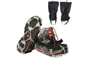 REGSEM Ramponi Da Ghiaccio Neve Con Ghette Impermeabili Omaggio Universali 19 Denti Per Scarponi Scarpe Antiscivolo Montagna Acciaio Inox Trekking Trail Running Ramponcini Boscaiolo Leggeri