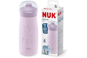 NUK Mini-Me Sip for Toddlers | 9 Months + | 300 ml | Stainless Steel Water Bottle for Toddlers | Leak-Proof Sturdy Drinking Opening | Shatterproof | Purple Deer