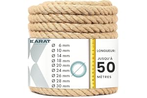 KARAT - Corde en Jute Torsadée - 100% Naturelle et Extra Solide - Idéale pour l'escalade, Le Sport, la Décoration de Jardin et Les Travaux Manuels - Diamètre 30mm, 5 Mètres