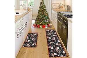 HSGLGNA Set di 2 tappeti da cucina natalizi, set di tappetini da cucina natalizi, antiscivolo, per camera da letto, soggiorno, corridoio, cucina (Natale H, 40 x 60 + 40 x 120 cm)