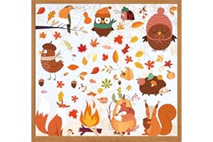 SILARLAIT Sticker Automne Fenêtre, 9 PCS Sticker Fenêtre pour Automne Amovible & Statique & Réutilisable, Double Face, Sticker Fenêtre Décoration Automne pour Vitre Vitrine Fenêtre (Forêt-Animaux)